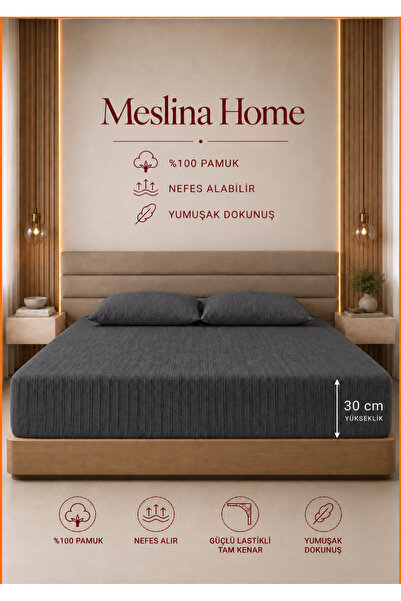 Meslina Home Jakarlı Penye Lastikli Çarşaf %100 Pamuk Çarşaf Jakar Desenli Pe...