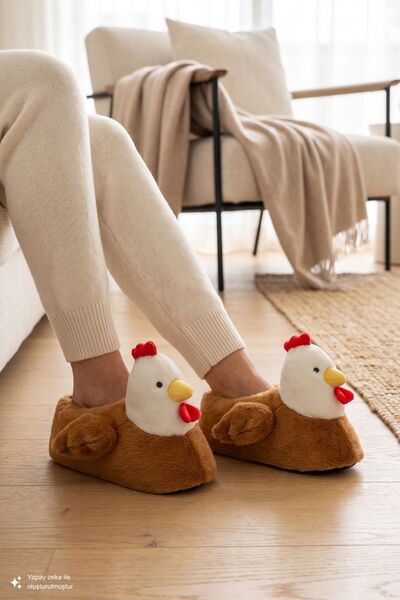 Twigy Chicken Kadın, Garson Boy Hayvanlı Panduf Kahverengi 36/41