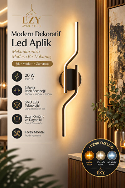 Lzy Avize Store Glans Modern 3 Renk Işıklı Duvar Apliği Ledli Salon Yatak Oda...
