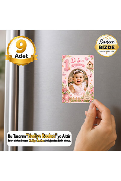 Hediye Baskıcı Çiçek Bahçesi Temalı 1 Yaş Fotoğraflı Dikey 9 Adet Buzdolabı M...