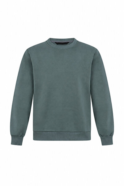 Lucinza Yansı Basic Bisiklet Yaka Unisex Sweatshirt Mint Yeşil