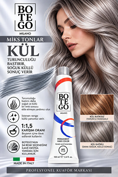 botegohair Kül Miks Ton Profesyonel Krem Saç Boyası - 100 ml