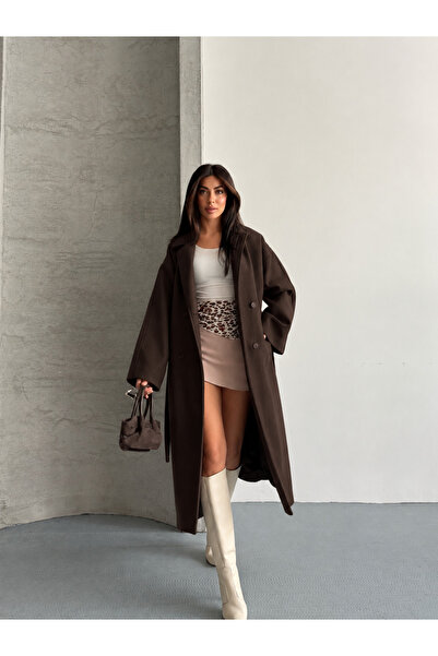 Fashionbox Women's Coffee Premium Quality Oversized Lined Coat 25105