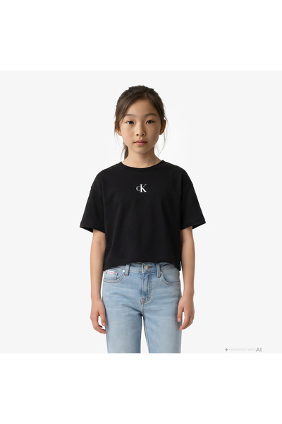 Calvin Klein Logo Boxy Çocuk Siyah T-Shirt
