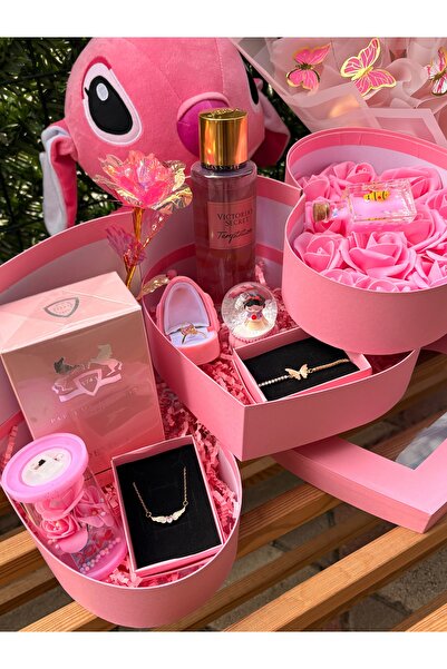 HEDİYEVİM Pembe 3 katlı hediye kutusu