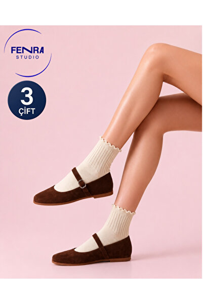 FENRA STUDIO Γυναικείες κάλτσες Derby Cream χωρίς ραφές, με βολάν, μεσαίου μή...