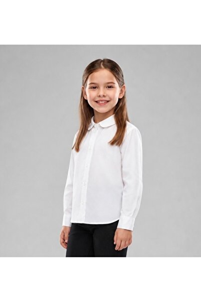 minojoy Kız Çocuk Poplin Uzun Kollu Beyaz Gömlek