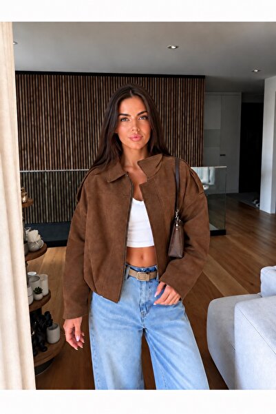 Orions Collection Zr Γυναικείο Oversize Premium Suede Μπουφάν σε καφέ απόχρωση
