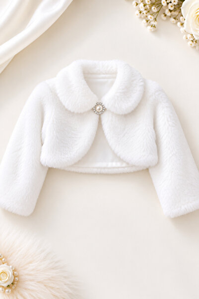 LİLİYUM Kız Çocuk Peluş Bolero Ceket Ekru – Yumuşak Dokulu Şık Kısa Kürk Ceke...