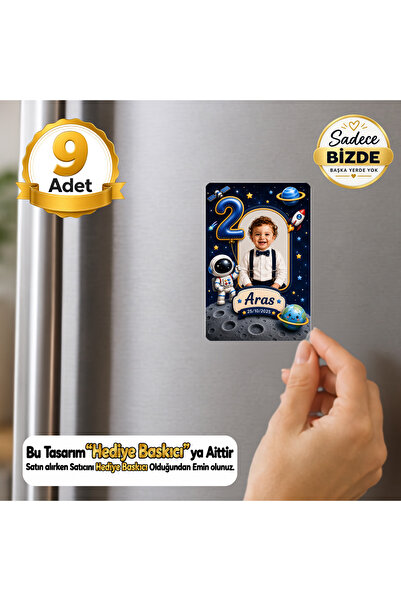 Hediye Baskıcı Uzay Temalı 1 Yaş Fotoğraflı 9 Adet Buzdolabı Magneti (6x9 cm)...