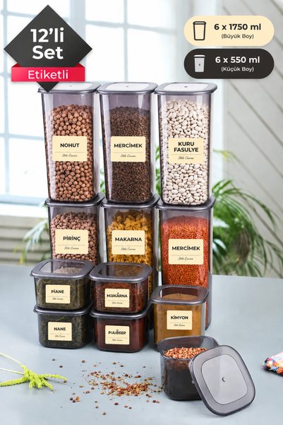 Stile Cucina 12 Pieces Storage Labeled Square Food Storage Container - Pulses...