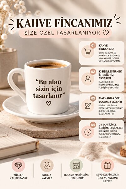 DeseneBak Tekli Türk Kahvesi Fincanı Seti Kişiye Özel Tasarım Fotoğraf Logo İ...