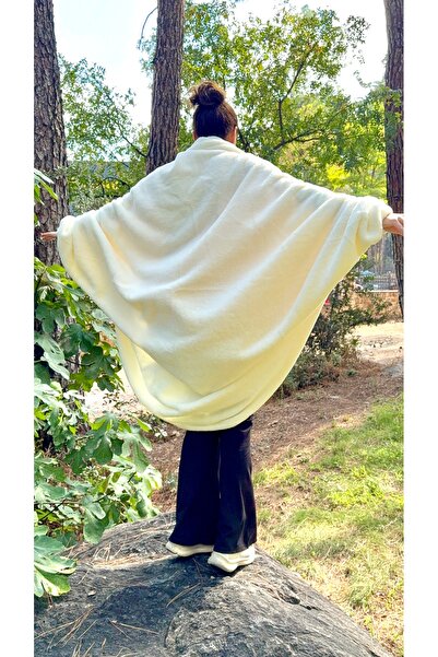 TaraAura Oversize Giyilebilir Tv Battaniyesi Unisex-Bej/Krem-M