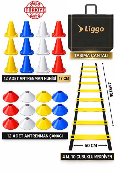 Liggo Antrenman Seti 12 Adet Huni 12 Adet Çanak 4m Merdiven Çantalı Spor Eğit...