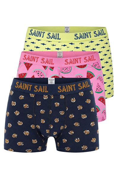Saint Sail Pamuklu Likralı Esnek Kumaşlı Baskılı Renkli Desenli 3'lü Set Erke...