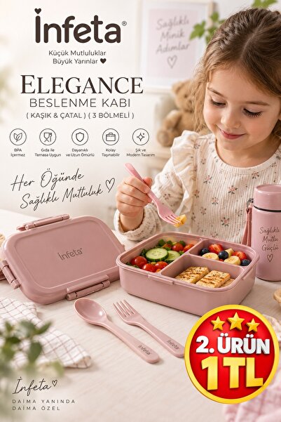 İnfeta 3-Compartment Children's Nutrition Container, Lockable School Lunch Bo...
