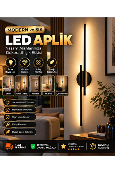 PRO Modern Siyah Dekoratif Günışığı Ledli Aplik
