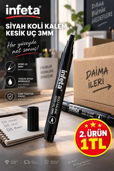 İnfeta Black Colored Pen 3 mm Cut Tip Alcohol-Based Permanent Marker for All ...