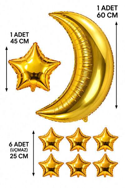 Parti dolabı 8 Ad Gold Altın Ay Yıldız Folyo Balon Seti Ramazan Bayramı Cinsi...