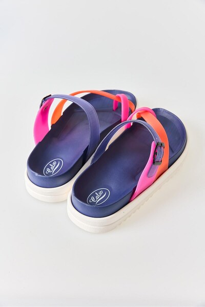 Juuuj Navy Blue Multi-Colored Cross-Strapped Summer Flip-Flops Suitable for D...