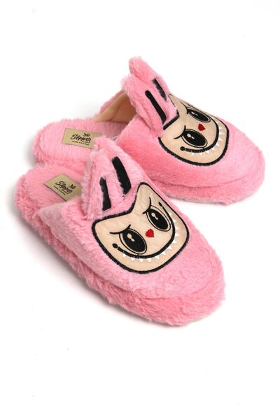 Juuuj Pink Soft Plush Textured Non-Slip Sole Comfortable Form House Slippers ...
