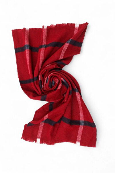 Juuuj Burgundy Woven Fabric Plaid Patterned Soft Textured Rectangular Shawl w...