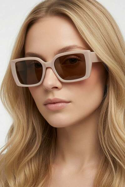 Juuuj Cream Light Bone Frame Rectangular Shape Comfortable Use Detailed Sungl...