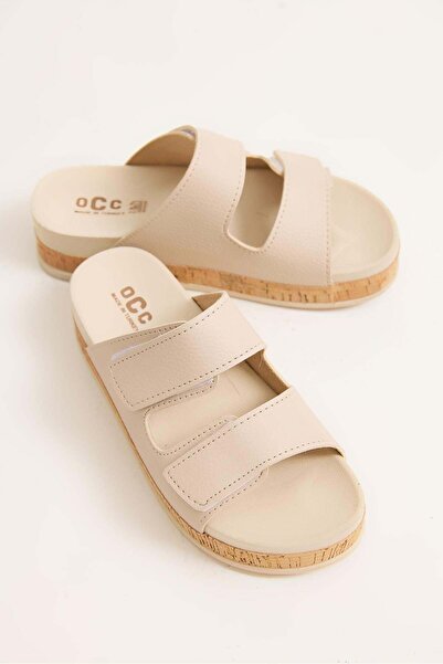 Juuuj Cream Leather Look Double-Strapped Non-Slip High-Sole Comfortable Casua...