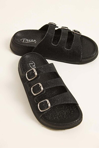 Juuuj Black Glittery Flexible Three-Stripe Buckle Detailed Non-Slip Comfortab...