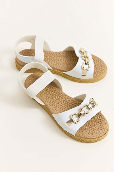 Juuuj White Flexible Textured Lightweight Daily Sandals with Ankle Elastic an...