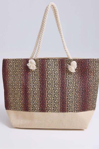 Juuuj Copper Woven Fabric Rope Strap Zipper Detailed Geometric Patterned Larg...