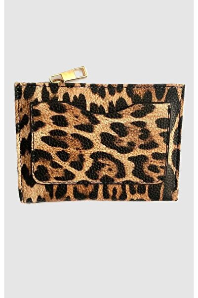 Juuuj Leopard Patterned Textured Fabric Compact Design Zippered Multi-Compart...
