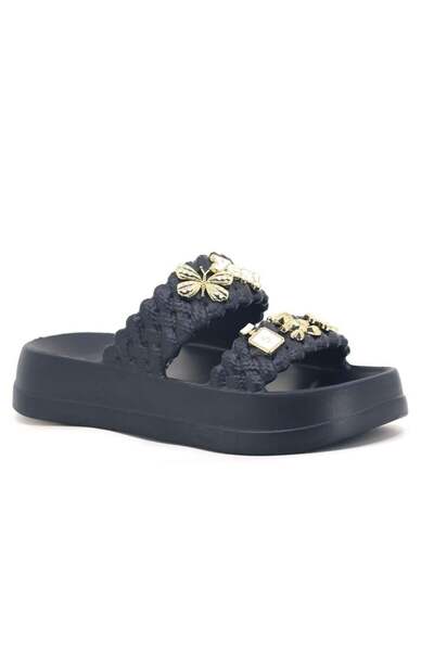 Juuuj Black Lightweight and Flexible Textured High-Sole Comfortable Slippers ...