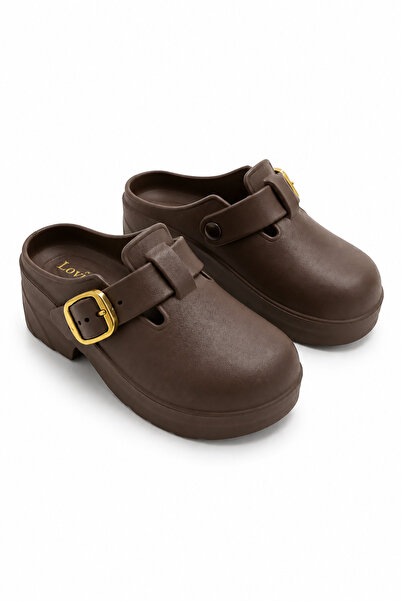 Juuuj Brown Faux Leather Flat Textured Platform Sole Sabo Slippers with Gold ...