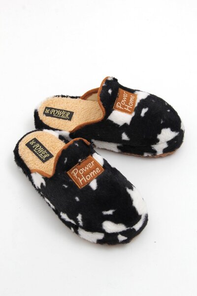 Juuuj Black Plush Textured Flexible Non-Slip Sole Spotted Pattern Slippers wi...