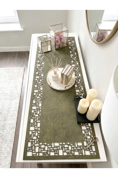 Ergüven Home قماش سويدي أخضر مقاس 40x120 سم - نمط هندسي رباعي الأضلاع