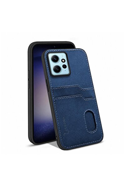 Zebana Xiaomi Redmi Note 12 Uyumlu Kılıf Kartlıklı Lüx Deri Kılıf Lacivert
