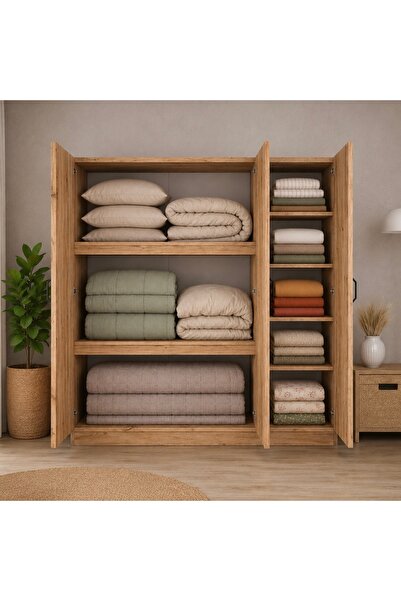 MODENZA %100 MDF Yüklük - 3 Kapaklı Yatak Dolabı - Atlantik Çam
