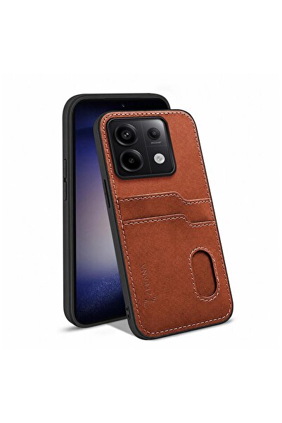 Zebana Xiaomi Poco X6 Uyumlu Kılıf Zebana Kartlıklı Lüx Deri Kılıf Kahverengi