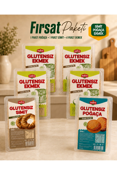 Glutensiz Fırsat Seti (4 PAKET EKMEK 1 PAKET POĞAÇA 1 PAKET SİMİT)