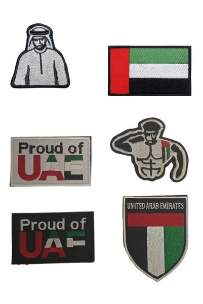 Generic PROUD OF UAE embroidery patches hook and loop pack of 6 pieces.