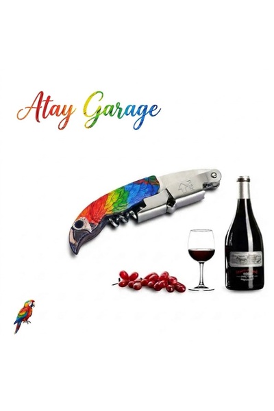 Atay Garage Ergonomik Papağan Desenli Garson Tipi Tirbuşon - Şişe ve Gazoz Aç...
