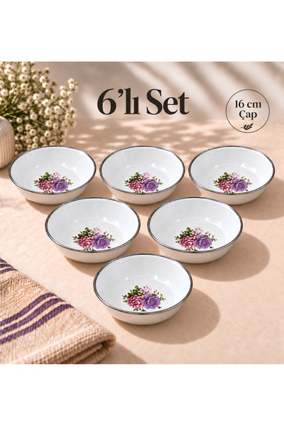 emaye market Emaye Muhallebi Yemek Kahvaltı Tabak Desenli 16cm , Çukur Tabak,...