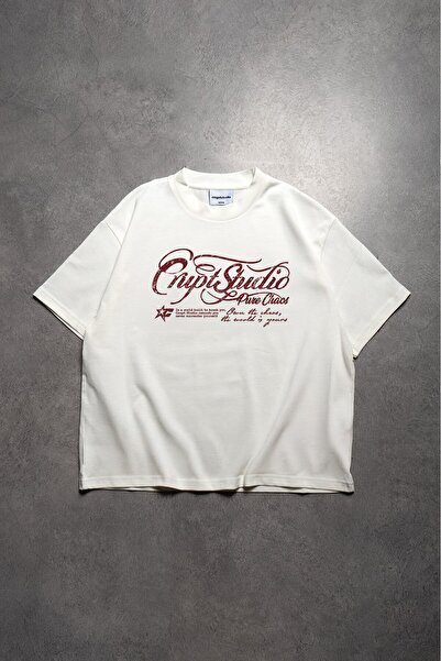Crupt Studio تي شيرت رجالي من BordoPure Chaos White Boxy Crop