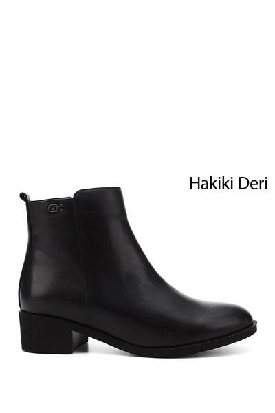 GÖNDERİ(R) Kadın Siyah Fermuarlı Kalın Topuklu Hakiki Deri Bot