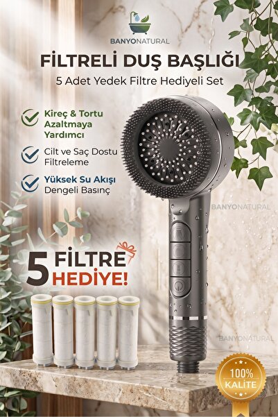 banyonatural Anstrasit 6 Fonksiyonlu Piyano Basmalı Filtreli El Duş Başlığı +...