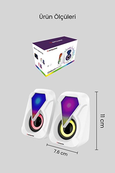 SPRANGE RGB Ambiyans Işıklı 2'li Bilgisayar / Cep Telefonu Hoparlörü