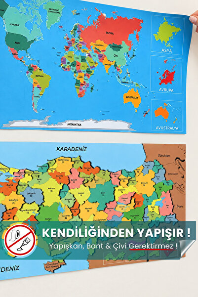 Pi Papers Renkli Dünya Ve Türkiye Haritası - Yapışkansız Tutunan, Yeri Değişt...
