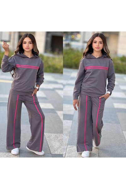 Ütk kids Striped Detail Youth and Children's 2-Piece Set Palazzo Pants+Sweatshirt