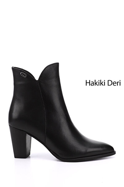 GÖNDERİ(R) Kadın Siyah Fermuarlı Sivri Burun Hakiki Deri Bot